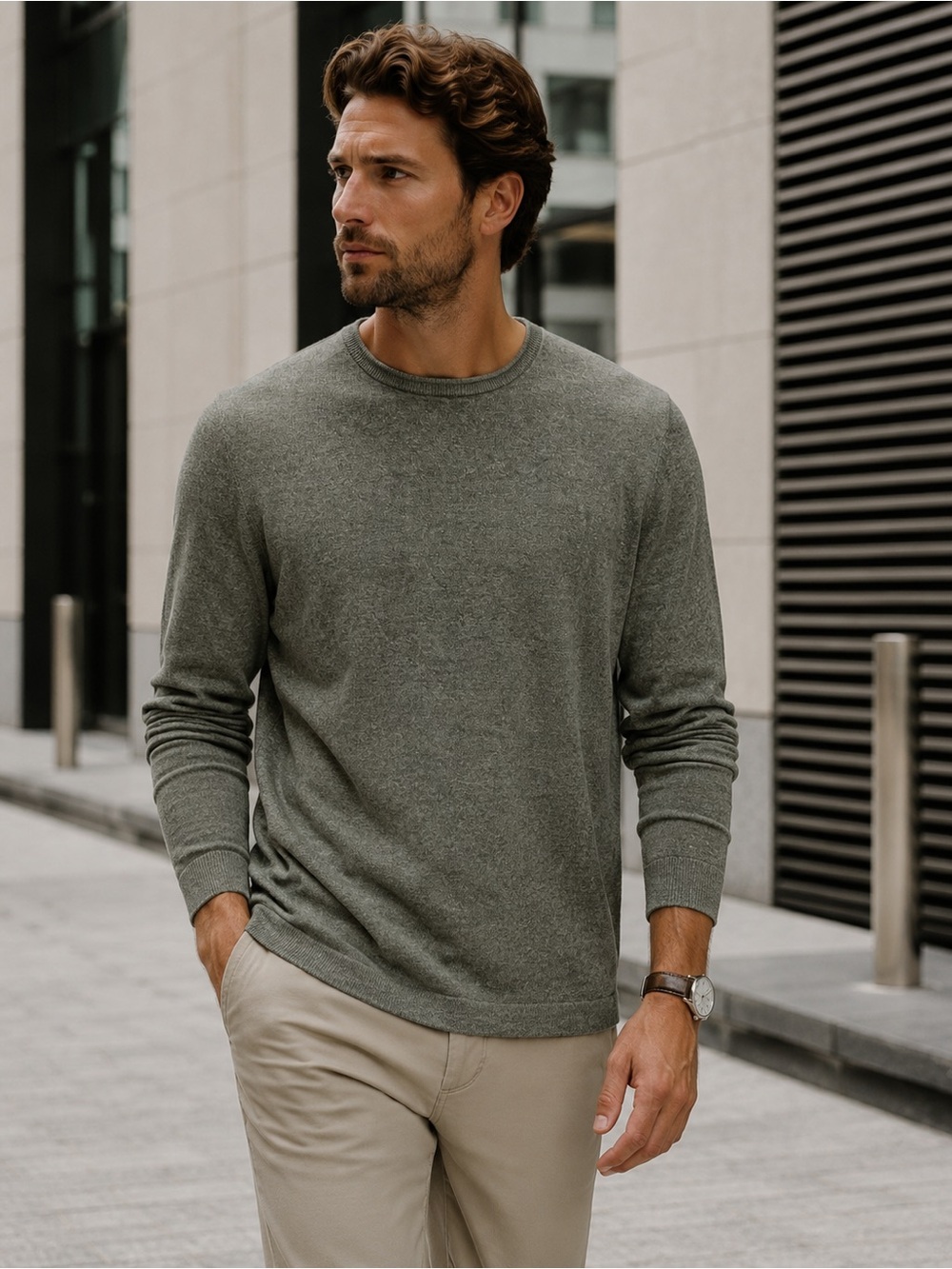 GAP Men’s Linen Cotton Crewneck Sweater Olive Green Size L Lightweight